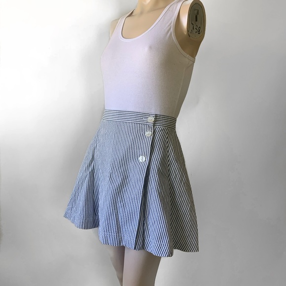 Vintage Dresses & Skirts - Vintage 90's Striped Seersucker Mini Wrap Skirt